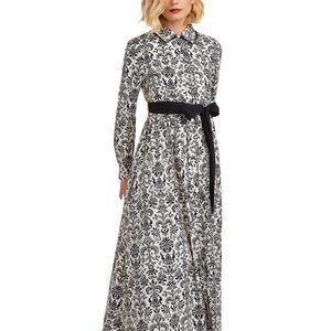 Trish Scully Costance maxi dress navy damask cottagecore cotton button down sz 0